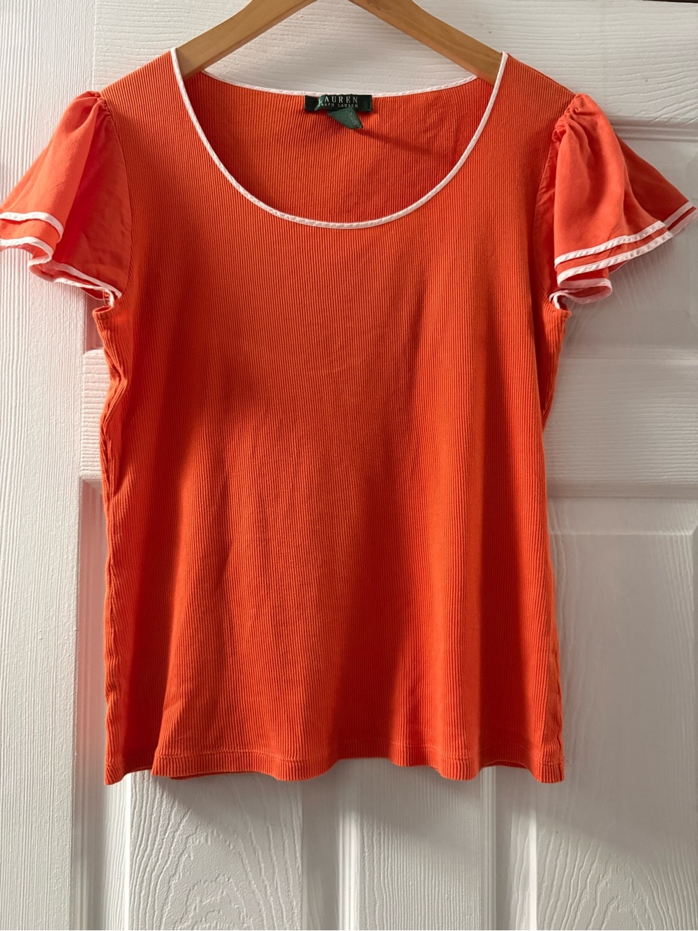 Lauren Ralph Lauren Scoop Neck Top With Ruffle Sleeves Size M